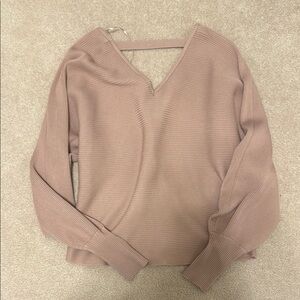 Women's V-Neck Ribbed Sweater - Mauve